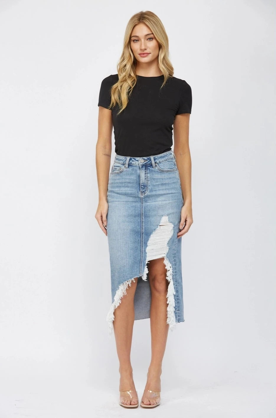 Distressed Denim Skirt