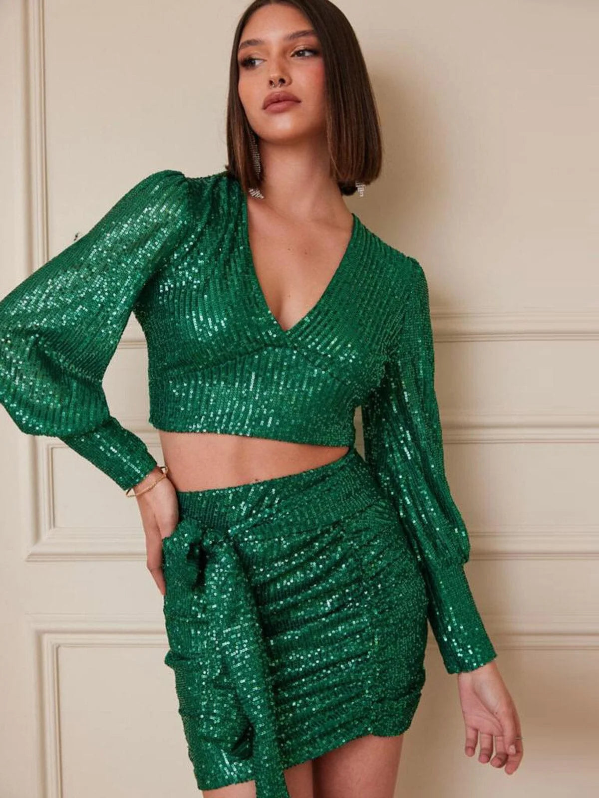 Sequins Top Skirt Set