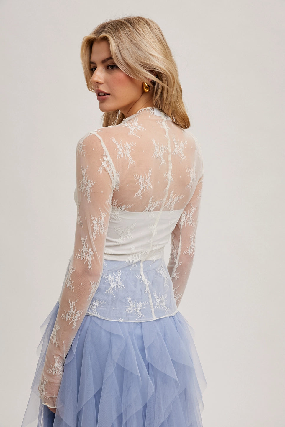 Floral Embroidery Lace Mesh Layering Top