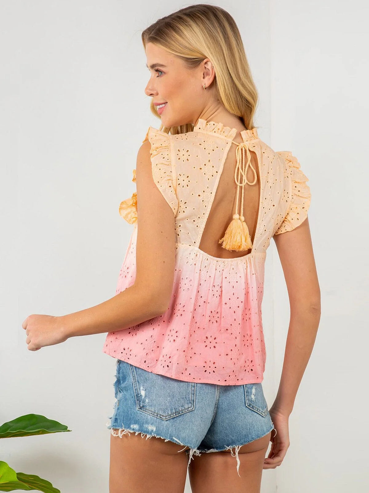 Ombre Ruffle Eyelet Top