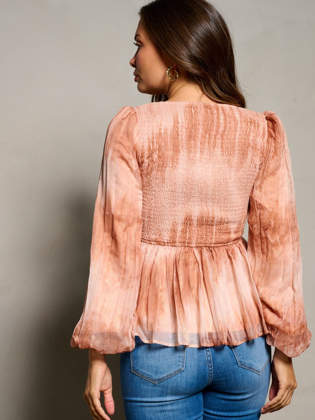 Square Neck Smock Tie Dye Shimmer Blouse