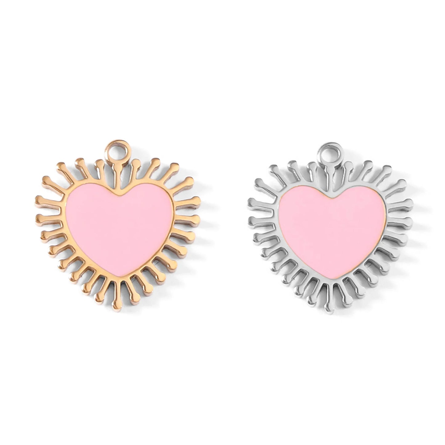 Pink Sunburst Heart Charm