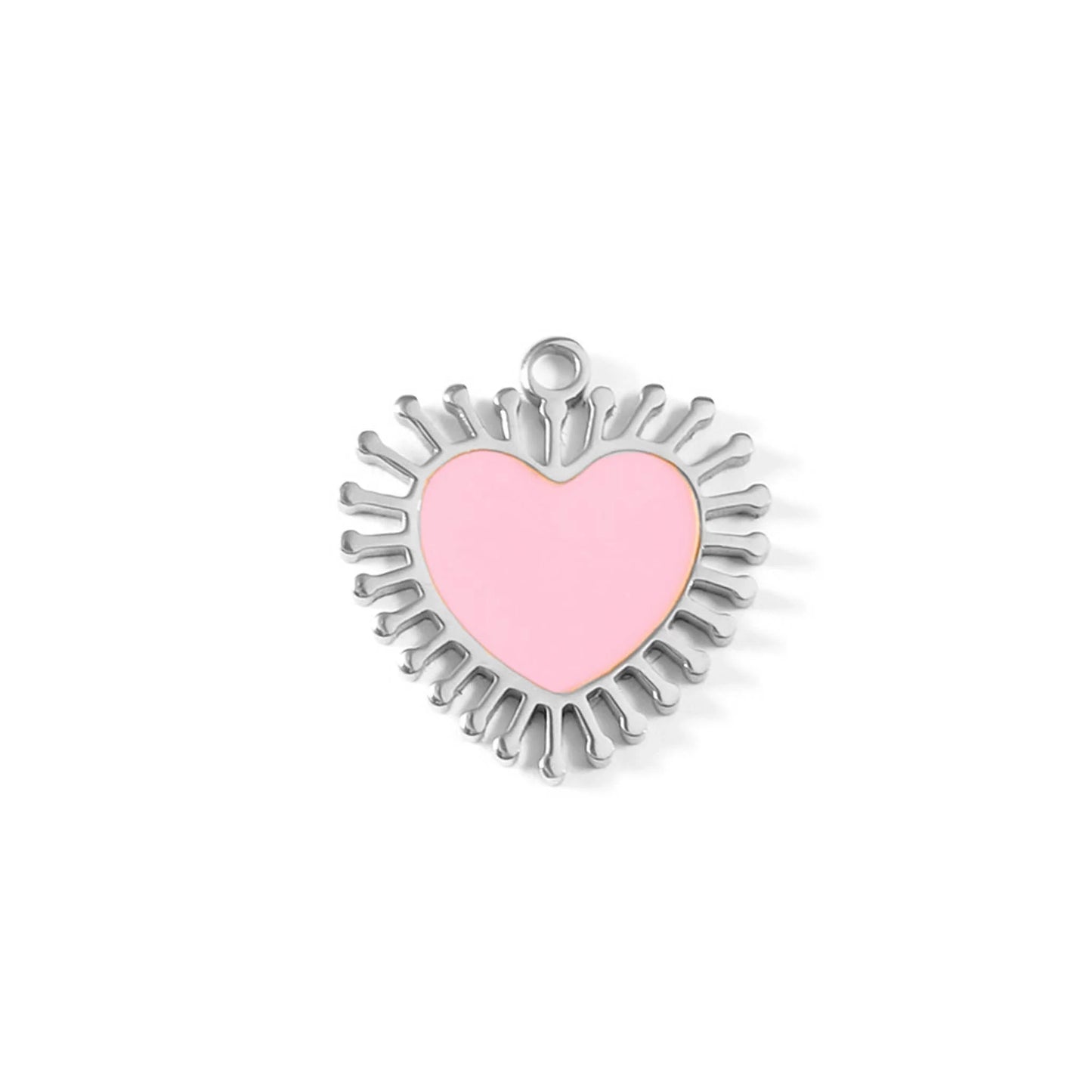 Pink Sunburst Heart Charm