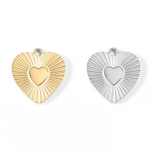 Solid Sunburst Heart Charm